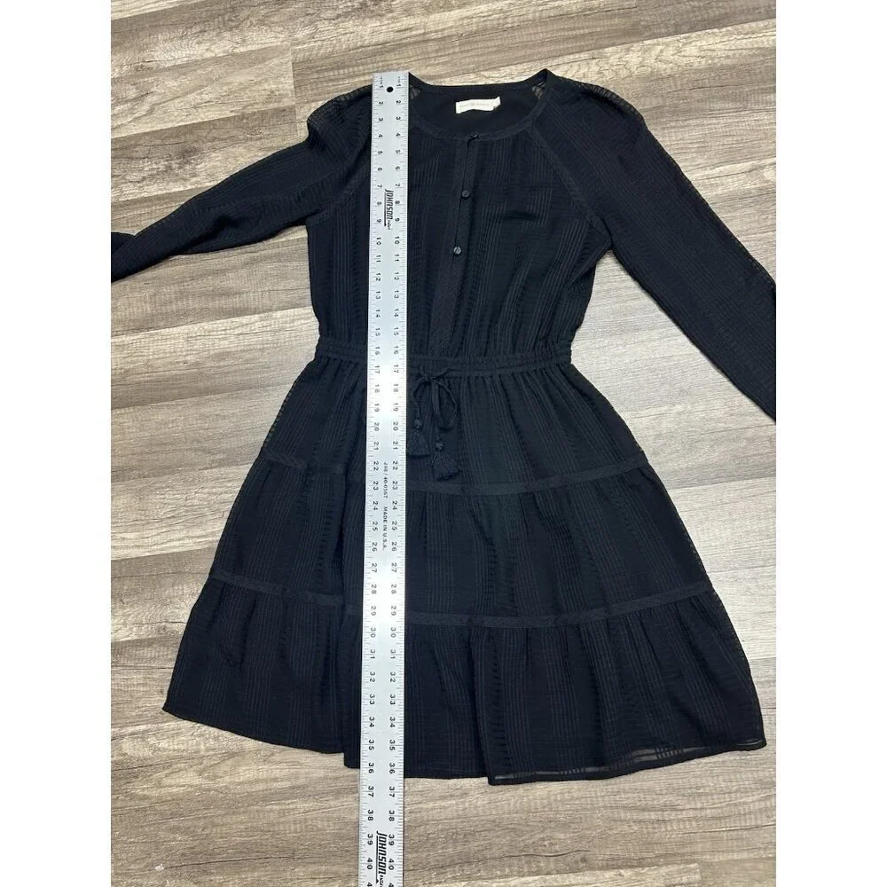 Tory Burch Silk Dress Size 2 Black Long Sleeve Knee Length Wedding Guest
